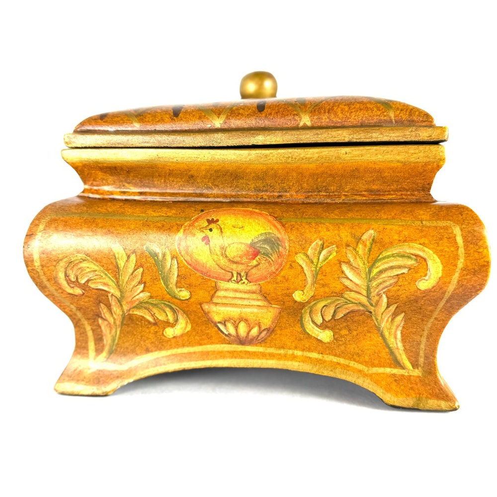 Vintage Rooster Chicken Painted Wood Box Trinket Jewelry Storage Decor Farmhouse